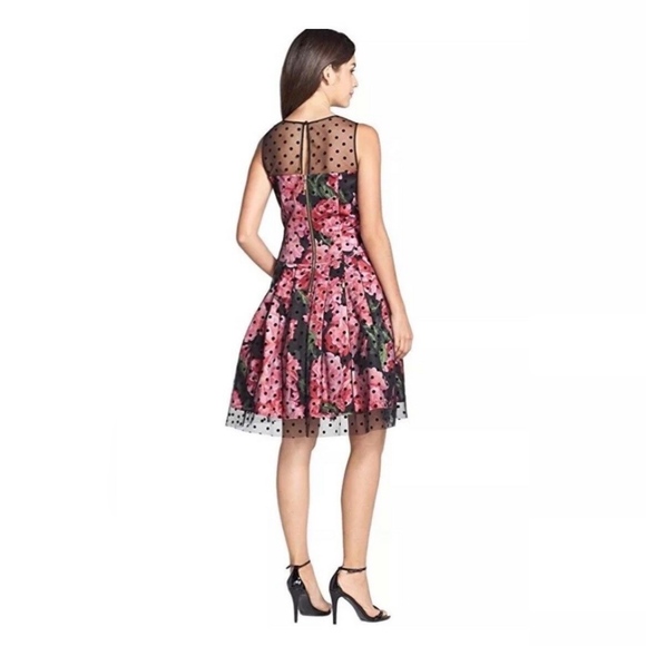 Eliza J Polka Mesh Overlay Fit & Flare Dress -NWOT - Picture 2 of 5